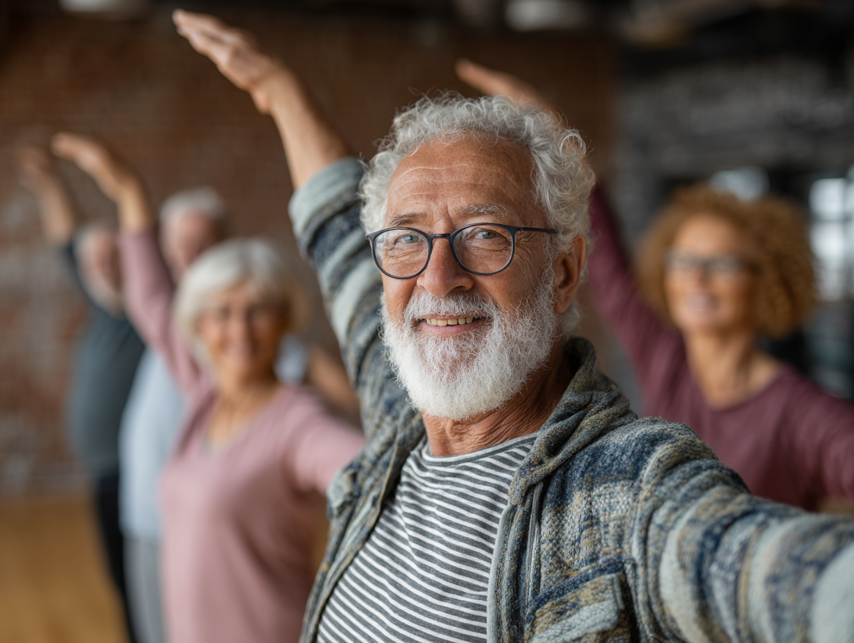 Мудра жінка виконує дихальні вправи на свіжому повітрі